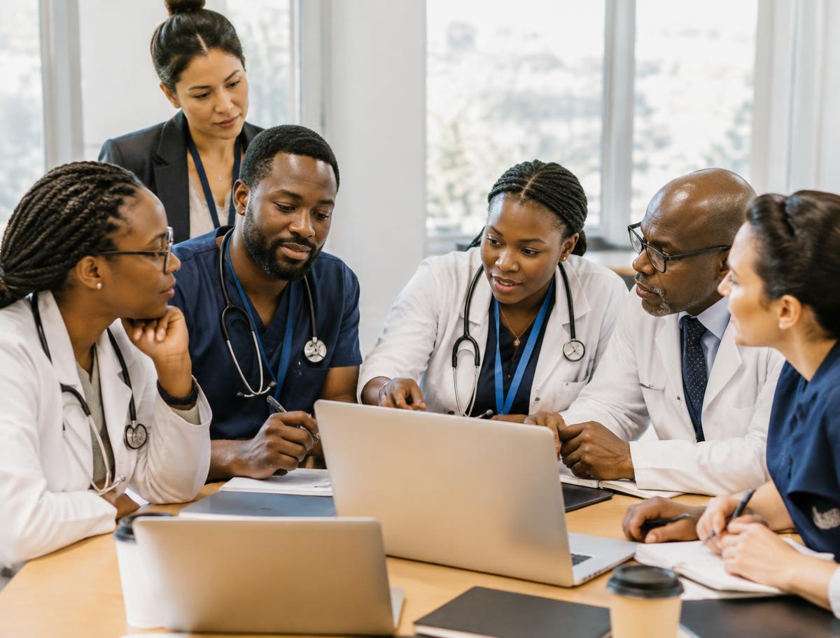 Médecins qui collaborent autour d’une table